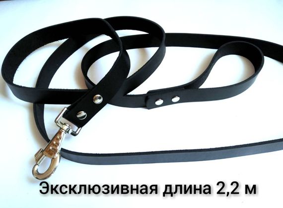 Кожаный поводок для собак средних и крупных пород черного цвета длина 2.2 м ширина 25 мм. | Зображення 1
