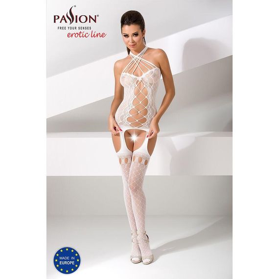 Бодістокінг Passion BS056 white, комбінезон, імітація панчох, S/M/L | Зображення 1