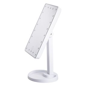 Настольное зеркало с подсветкой 22 LED для макияжа 21х16 см прямоугольное на ножке USB Белое