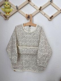 Нагрудник дитячий з рукавами для годування та творчості Білий з візерунком