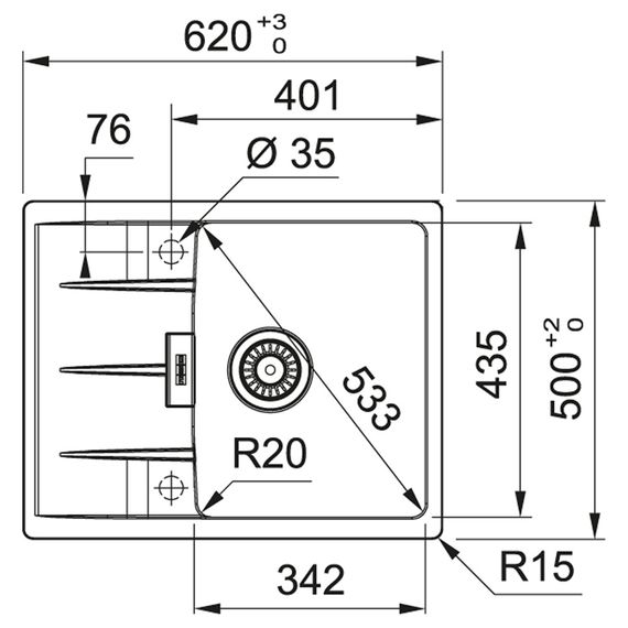 Кухонная мойка Franke Centro CNG 611-62/114.0630.418/Фраграніт/620х500х20/ черный матовый (114.0630.418) | Зображення 1