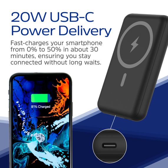 УМБ Energizer Magnetic Wireless 10000mAh 22.5W PD USB-A, USB-C In/Out, Black | Зображення 2