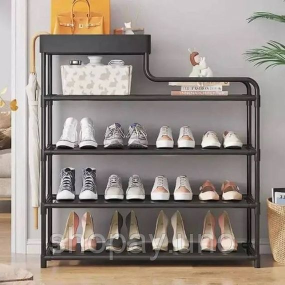 Полиця для взуття стелаж Shoe RACK 5 ярусів металева, Органайзер для зберігання взуття. Колір: чорний | Зображення 2