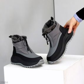 Спортивные серые ботинки дутики водонепроницаемые с фиксатором 37