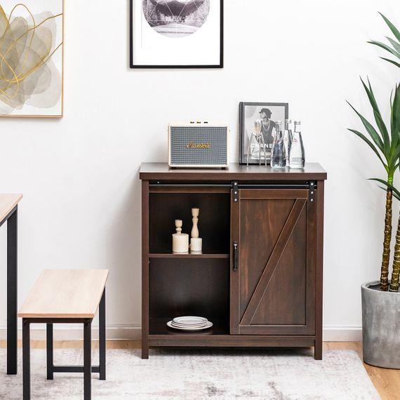 Кухонный комод-буфет Costway Sideboard с амбарной раздвижной дверцей лофт рустик | Зображення 1