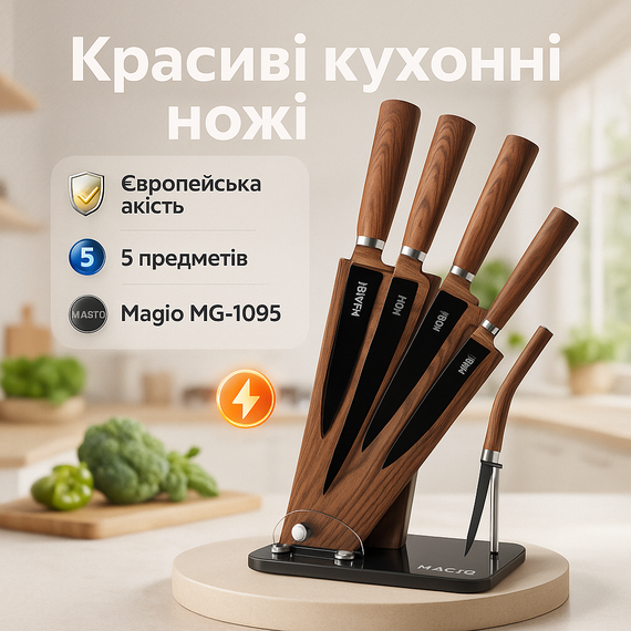 Ножі для кухонних потреб Magio, Комплект гострих ножів для кухні, Ножі кухонні з нержавіючої сталі UB-95