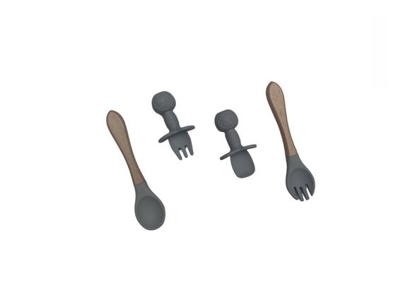 Дитячий силіконовий набір посуду для годування сірий 12 предметів | Зображення 3