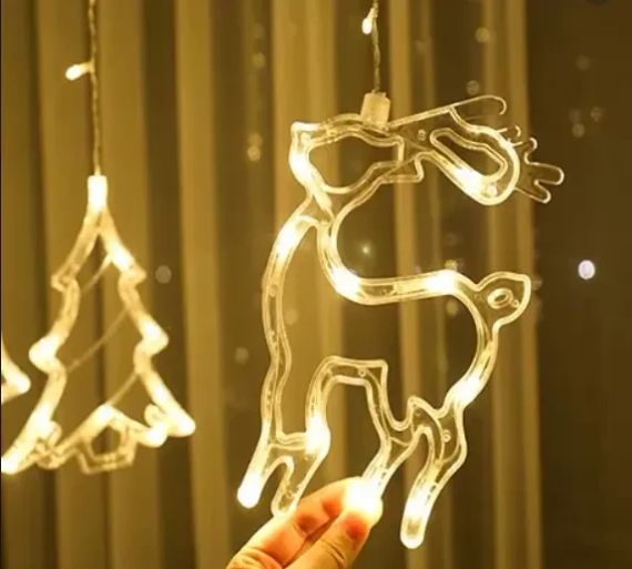 Гірлянда Штора з формами дзвіночок, ялинка, олень 12 PCS light | Зображення 1