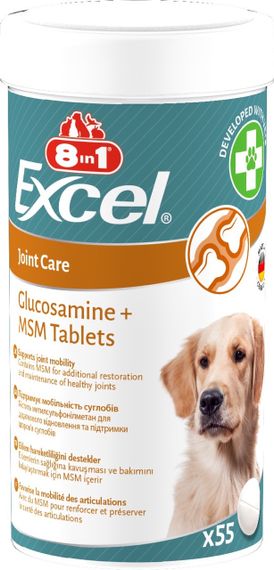 Витамины для здоровья суставов у собак 8in1 Excel Glucosamine + MSM, 55 табл