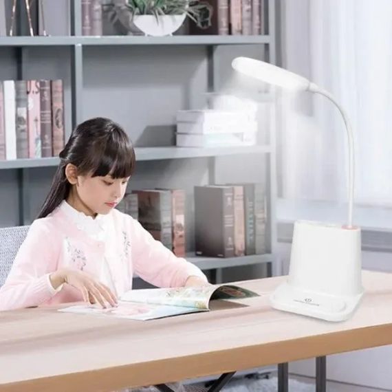 Белая Аккумуляторная Настольная LED лампа Bionic Desk Lamp c USB выходом, органайзером и подставкой для смартфона | Зображення 2