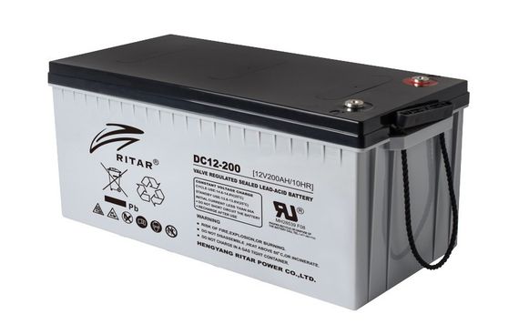 Акумуляторна батарея CARBON RITAR DC12-200C, Black Case, 12V 200.0Ah, 2000-5000 циклів, до 15 років термін служби (522*219*224) Q1