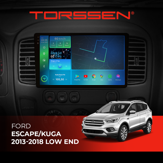 Штатна магнітола Torssen 2K Ford Escape/Kuga 13-18 LOW END FL9 4+64Gb 4G Carplay DSP