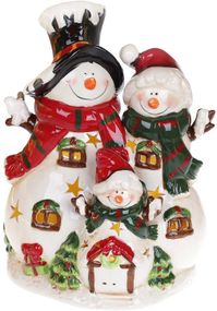 Новорічна статуетка "Сім'я Сніговиків" з LED-підсвіткою 24х18х30.5см, кераміка КОПІЯ