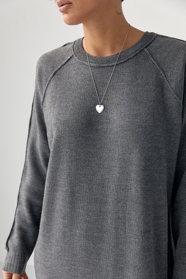 Трикотажна довга сукня вільного фасону - сірий цвет, ONE SIZE (є розміри) | Зображення 3