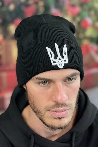 Мужская шапка «Тризуб» (5155) черный + белый