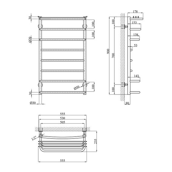 Сушарка для рушників водяна Kroner KRP Stern WT900x500-8 | Зображення 1