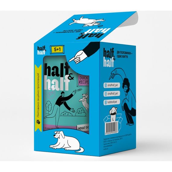 Набір вологих кормів Half and Half "5+1" для дорослих собак, шматочки з качкою в соусі, паучі, 6 шт*100 г | Зображення 1