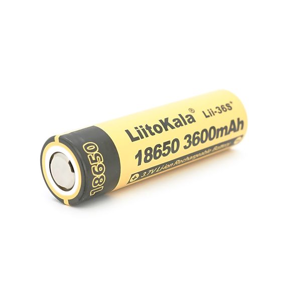Акумулятор 18650 Li-Ion LiitoKala Lii-36S+, 3600mAh, 3.7V (2.75-4.2V), 65.5mm x 18.5mm, , Black/Yelow | Зображення 1