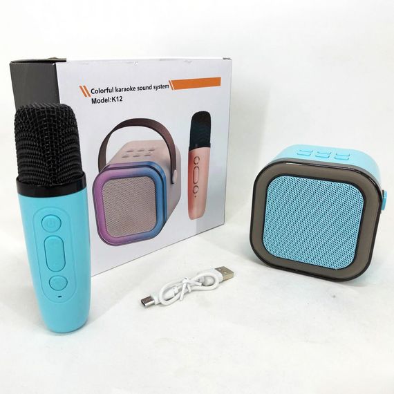 Портативна колонка з караоке мікрофоном та RGB підсвічуванням K12 10W Bluetooth. Колір: блакитний | Зображення 9