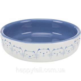 Миска Trixie для котов короткоморных пород Hello my little cat синяя/белая керамическая 15 см 300 мл