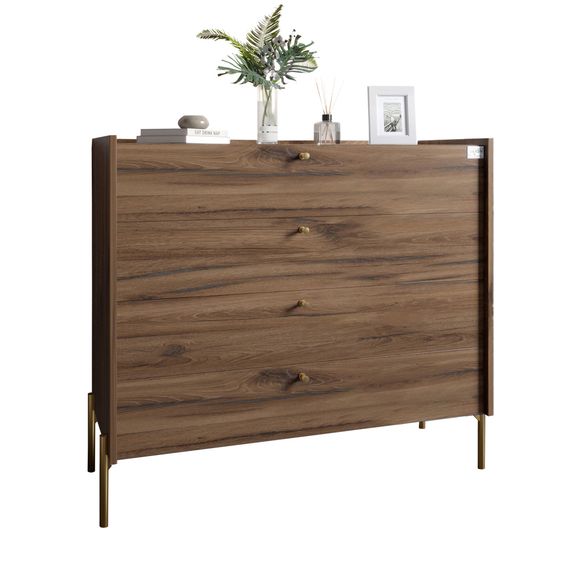 Комод із 4 шухлядами LION Wood із золотими ніжками 100х90х45 см Дуб Ліворно (LION-042965) | Зображення 1
