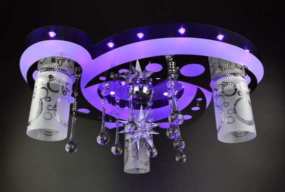 Люстра стельова Космос з кольоровим LED підсвічуванням та авто відключенням з пультом 25283 Чорний 20х45х45 см. | Зображення 2