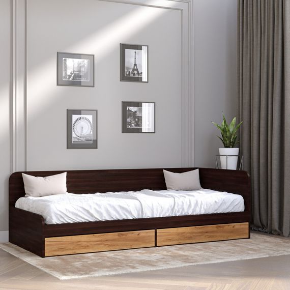 Односпальне ліжко з ящиками Еверест Соната-800 80х190 см венге темний/дуб крафт золотий (EVR-2107) | Зображення 1