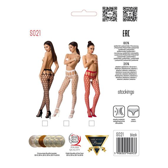 Еротичні колготки-бодістокінг Passion S021 black, у велику сітку з високим поясом | Зображення 7