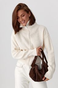 Короткий в'язаний кардиган на блискавці - молочний цвет, ONE SIZE (є розміри)