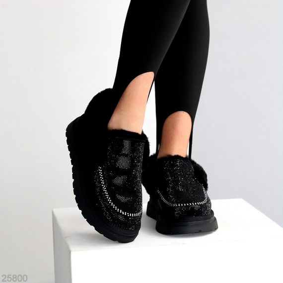 Эффектные сверкающие черные замшевые угги автоледи в стразах 41