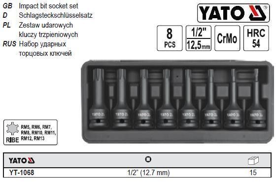 Набор насадок ударных YATO Польша RIBE 1/2" 8 штук YT-1068