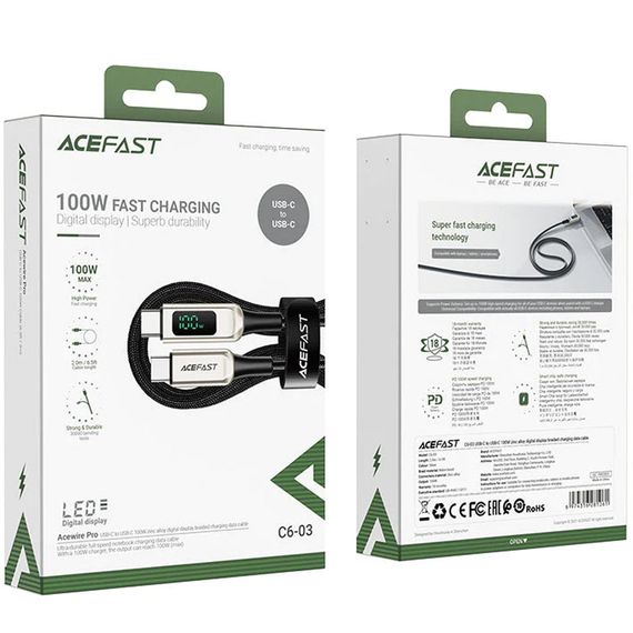 Дата кабель Acefast C6-03 USB-C to USB-C 100W zinc alloy digital display braided (1m) | Зображення 4