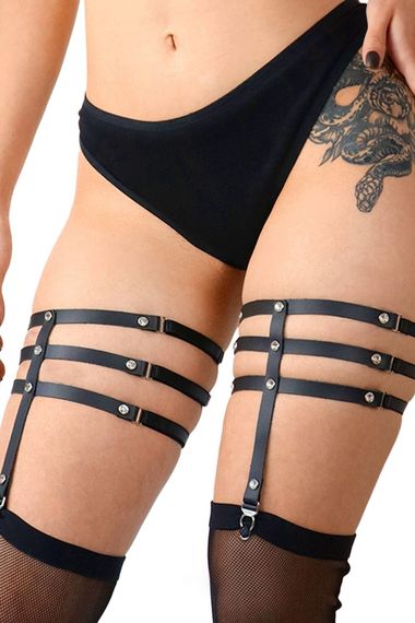 Гартер шкіряний зі стразами Art of Sex - Floy, Чорний, One Size, ONE SIZE