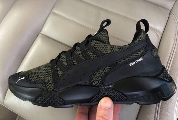 Кросівки літо натуральна шкіра- вставки сітка Puma колір олива. | Зображення 3