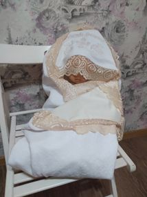 Крыжма крестильная неименная с вышивкой белая махровое полотенце для крещения  (01935)
