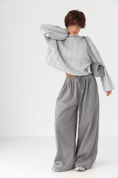 Вільний в'язаний светр з косичками - світло-сірий цвет, ONE SIZE (є розміри) | Зображення 2