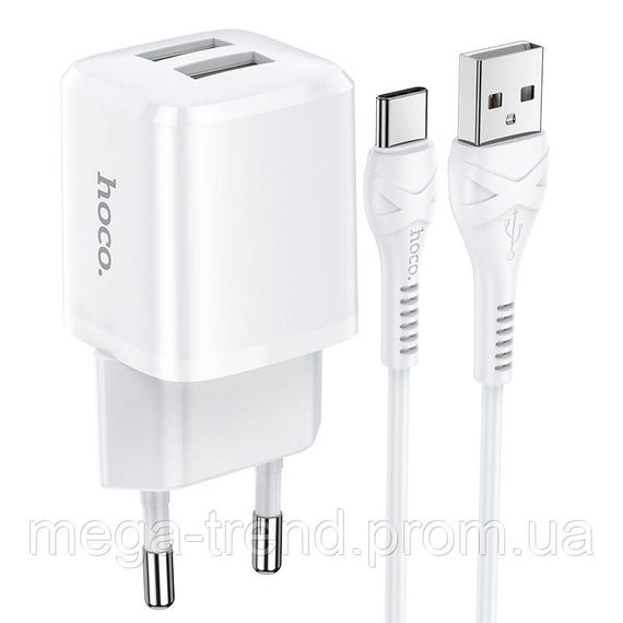 Адаптер мережевий Hoco Type-C Cable Briar dual Port charger set N8 |2USB, 2.4A| (Safety Certified)