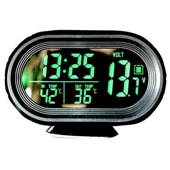 Автомобильные часы VST-7009V подсветка + 2 термометра + вольтметр, питание от аккумулятора авто 12В-24В XE-63 | Зображення 5