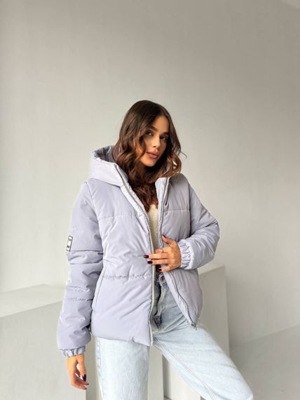 Женская теплая стеганая короткая куртка зефирка на молнии с капюшоном размер 44/46 цвет серый UH375 | Зображення 4