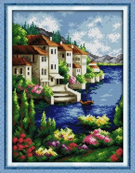 Набір для вишивання за нанесеною на канву схемою "Beautiful view".AIDA 14CT printed , 29*36 см