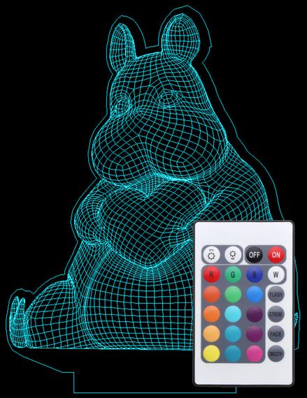 Акриловий світильник-нічник з пультом 16 кольорів Бегемотик з серцем tty-n000710