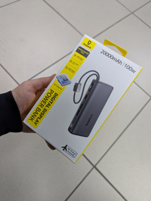 Павербанк Baseus EnerFill FC41 20000mAh 100W з LCD-дисплеєм, 4 порти + 2 кабелі, швидка зарядка, чорний