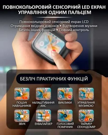 Беспроводные наушники LX-10 TWS Earbuds с LED дисплеем, Bluetooth 5.4, ANC+ENC, 320mAh Black | Зображення 2