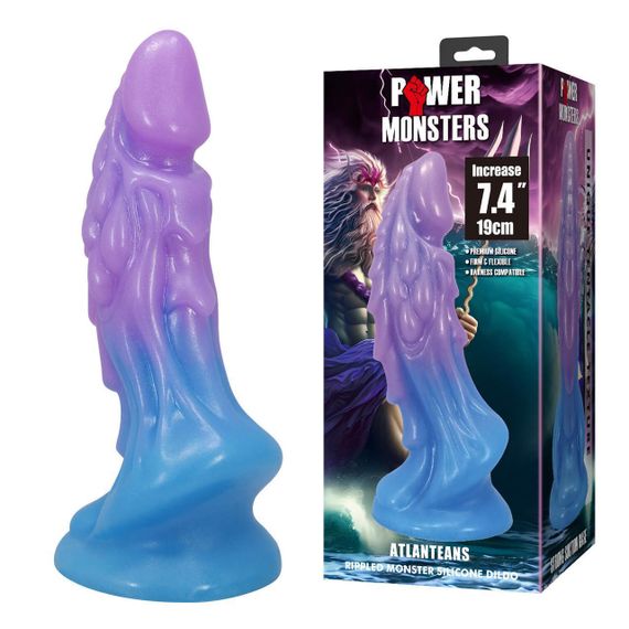 Фаллоимитатор силиконовый Power Monsters Atlanteans на присоске, фиолетово-синий, 19 х 5,4 см Sex Aura | Зображення 1