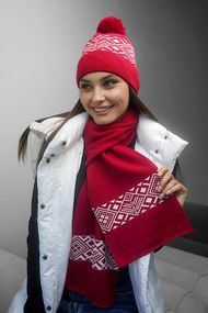 Комплект «Skier» (шапка и шарф) красный + белый