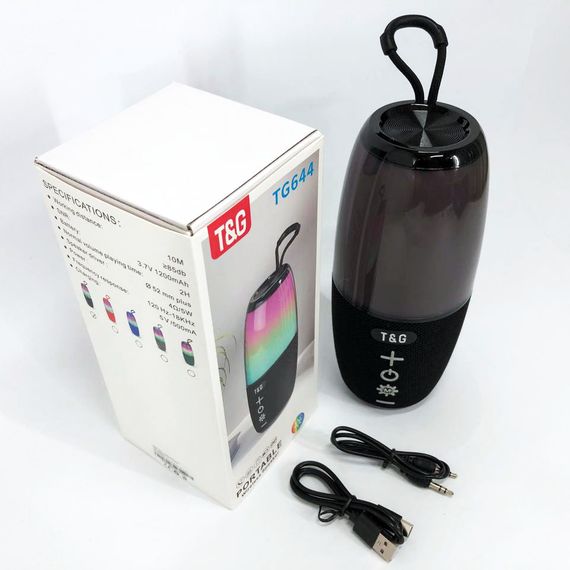 Портативна колонка TG644 5W з RGB підсвічуванням та ремінцем, блютуз колонка з акумулятором. Колір: чорний | Зображення 7