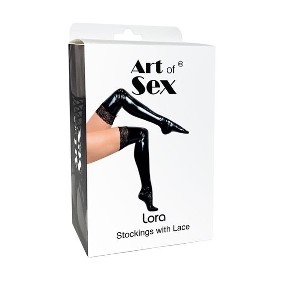 Сексуальні вінілові панчохи Art of Sex - Lora з мереживом, розмір L, колір червоний | Зображення 2
