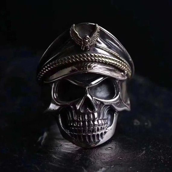 Чоловіча каблучка з нержавіючої сталі у вигляді черепа Генерала із золотим орлом розмір регульований | Зображення 6
