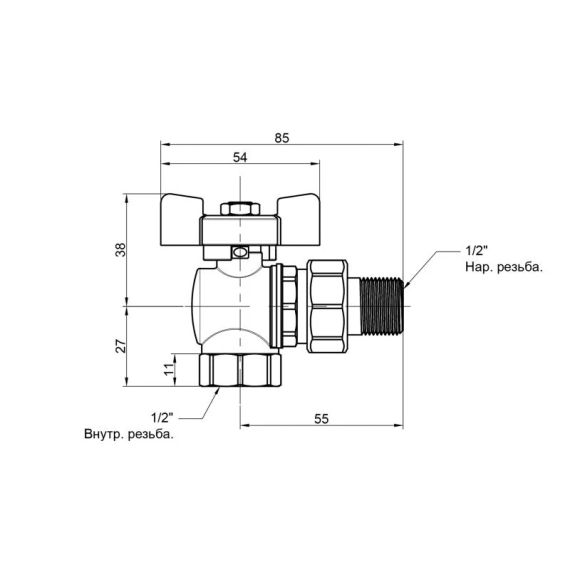 Кран кульовий Icma FAR. ROSSA 1/2" кутовий №361 | Зображення 1