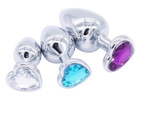 Набір хромованих анальних пробок із кристалами у формі серця (розмір S,M,L)